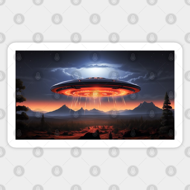 Flying Saucer UFO Sighting Sticker by AI Art Originals